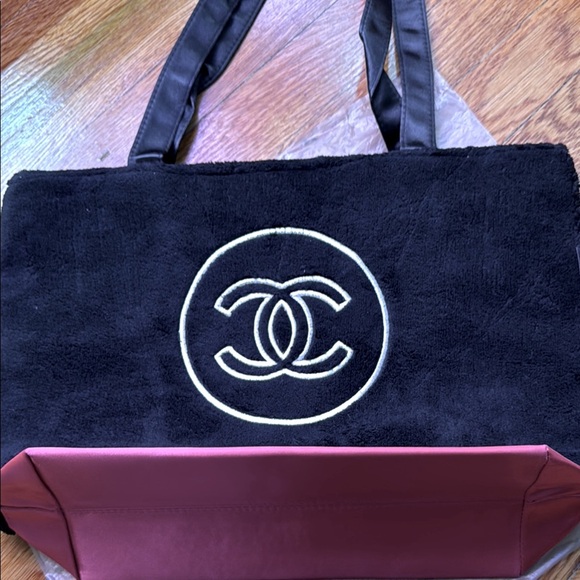 CHANEL Logo Tote Black Velour & Pink Satin Original Wrapper Precision Collection - Picture 3 of 12